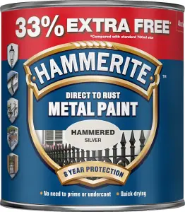 Hammerite HAMMERED Direct to Rust Metal Paint 1L Silver