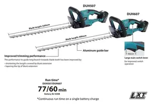 Makita DUH507 18V LXT 50cm Cordless Hedge Trimmer Electric Break 1x5ah