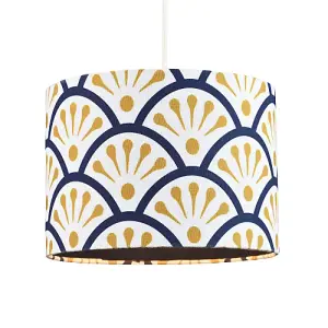 Unique Moroccan Floral Designer 25cm Navy Midnight Blue and Ochre Drum Lampshade