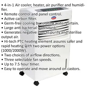 4-in-1 Air Cooler Heater Purifier & Humidifier - Active Carbon Filter - 70W