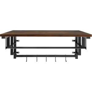 Coat Rack Westwood - wall mounted, storage shelf, hanging rail & 5 hooks for coats, 66x30x27 cm - Industrial wood dark, rustic