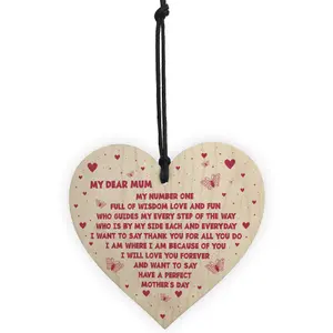 Red Ocean Novelty Mothers Day Gifts For Mum Wooden Heart Keepsake Gift From Daughter Son