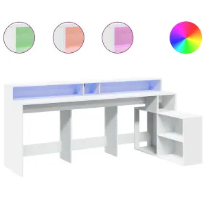 Berkfield Desk with LED Lights White 200x104x91 cm Engineered Wood