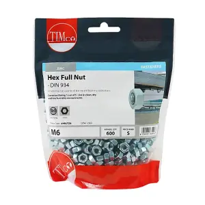 TIMCO Hex Full Nuts DIN934 Silver - M6