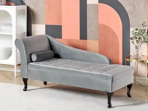 Left Hand Velvet Chaise Lounge with Storage Light Grey PESSAC