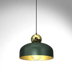 Milagro Harald Pendant Lamp 1XE27 A Stylish Hand Made 30CM Lamp Finished In Green With Luxurious Gold Detail