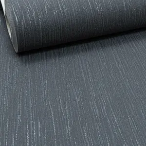 Grandeco Plain Black Charcoal Crystal Metallic Glitter Textured Vinyl Wallpaper