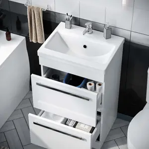 Nes Home 1700mm Bath, Close Coupled Toilet & 500 mm 2 Drawer Vanity Basin Cabinet