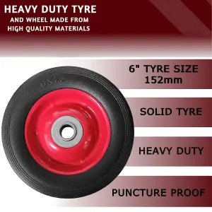 Pack of 2 6" Solid Wheels for Sack Truck / Trolley / Cart 6 Inch Wheels 16mm Roller Bearings