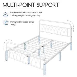 Yaheetech White 4ft6 Double Metal Bed Frame with Petal Accented Headboard and Footboard