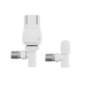 Right Radiators White Angled TRV Thermostatic Radiator Valve and lockshield Valve 15mm x 1/2"