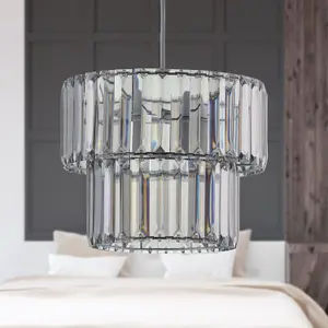 First Choice Lighting Set of 2 Clint Smoked Acrylic Crystal Two Tier Easy Fit Pendant Shades