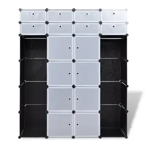 Modular Cabinet with Compartment Storage Cabinet Clothes Organizer Black/White