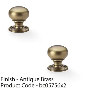 2 PACK - SOLID BRASS Mortice Smooth Mushroom Door Knob - Antique Brass 41mm Diameter