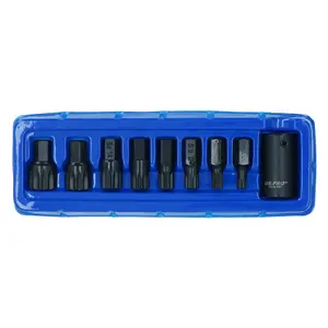 Impact Impacted Spline Bits Sockets with 1/2in Drive Bit Holder M6 - M18 9pc Set