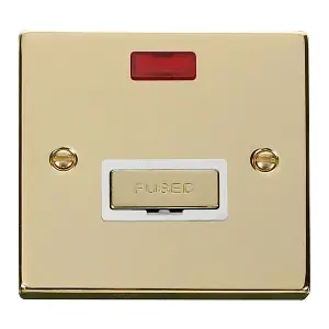 Polished Brass 13A Fused Ingot Connection Unit With Neon - White Trim - SE Home