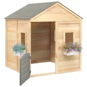 Berkfield Playhouse with Lockable Door and Flower Pots Solid Wood Fir