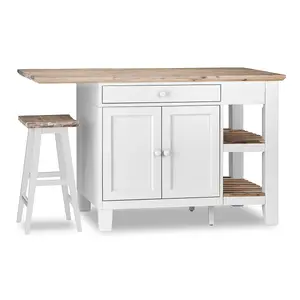 Florence White Kitchen Island with Cupboard and Shelves