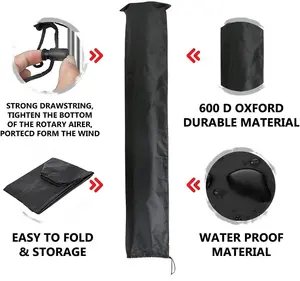 Rotary Washing Line Cover Waterproof Fabric Heavy Duty Clothes Protective Weather Resistant Parasol for Garden Dryer & Airer Black