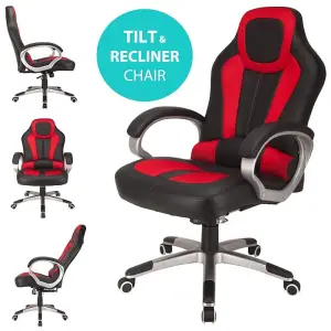 Deluxe Office Gaming Chair Padded Reclining Faux Leather - Red