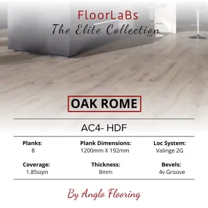 Products Anglo Flooring X FloorLabs, Oak Rome, Warm Stone Wood Plank Oak Effect Laminate Flooring, 8mm, 1.85m²