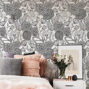 NuWallpaper NUS3501 Secret Garden Peel & Stick Wallpaper, Black