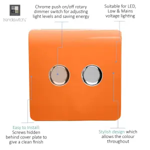 Trendi Switch 2 Gang 1 or 2 way 150w Rotary LED Dimmer Light Switch in Orange