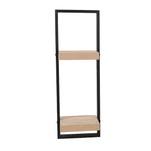 250mm double nova framed floating shelf kit, oak effect shelf with black frame