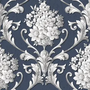 Galerie Classic Silks 3 Blue Damask Smooth Wallpaper