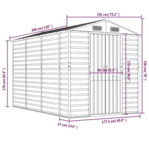 Brumit Garden Shed 191x300x198 cm Galvanised Steel Light Grey