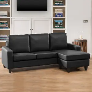 Modena Reversible Bonded Leather Corner Sofa Black