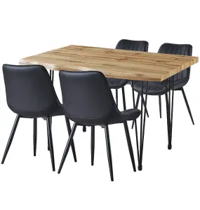 Hallowood Furniture Cullompton Large Dining Table (1.2m) with 4 Black Bonded Leather Chairs