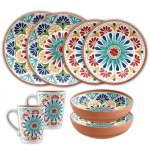 Purely Home Rio Medallion 8 Piece Dinnerware & Mugs Set for 2