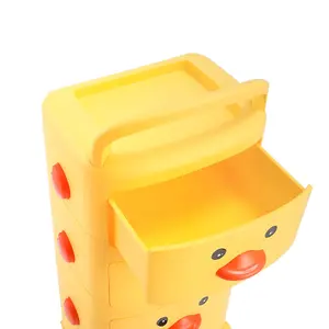 3 Tier Cute Yellow Duck Plastic Pull Out Drawer Storage Cabinet Cart with Wheels 870 mm (H)