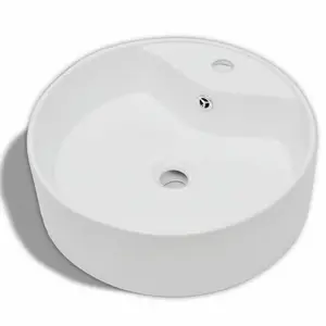 Belfry Bathroom Cavan Ceramic Round Sink with Overflow White / 15.5cm H x 46.5cm W x 46.5cm D