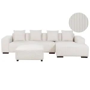 Corner Sofa with Ottoman LUNGO Off-White Corduroy Left Hand