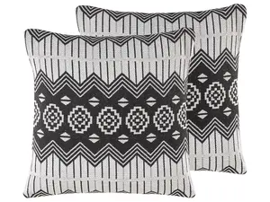 Set of 2 Cushions CARDAK Boucle 45 x 45 cm Geometric Black-White