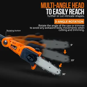 SuperHandy Pole Chain Saw Cordless 20cm with 20V Battery Pack, Extension Pole, Branch Cutting and Tree Trimming SKU:GEUT064