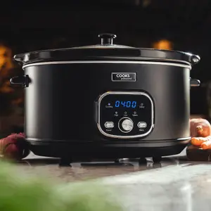 Cooks Professional 6.5 Litre Digital Slow Cooker with Glass Lid & 2 Heat Settings, Delay & Warm Black