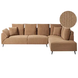 Left Hand Corduroy Corner Sofa Brown LUNNER