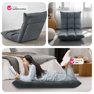 Recliner Snooze - 2 in 1 armchair or lounger, velvet, 14-step adjustable backrest - grey