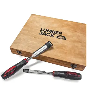 Lumberjack 8 Piece Chisel Set Bevel Edge Split Proof Handle Chisels in Wooden Storage Box