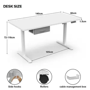 Hieronymus Electric Height Adjustable T-Shape Standing Desk White / White / 122 x 140 x 60 cm