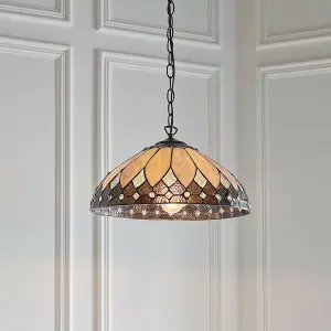 Tiffany Glass Hanging Ceiling Pendant Light Dark Bronze 400mm Lamp Shade i00085