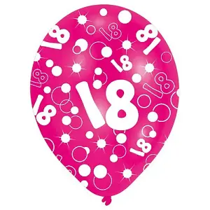 Amscan 18 All-Over Print Latex Balloons (Pack of 6) Pink/White (One Size)