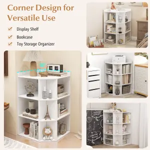 COSTWAY 3-Tier Corner Cabinet Wooden Open Cube Bookshelf with Charging Station