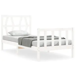 Berkfield Bed Frame with Headboard White Single Solid Wood