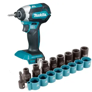 Makita DTD153Z 18V LXT Lithium Ion Brushless Impact Driver Bare + 9pc Socket Set