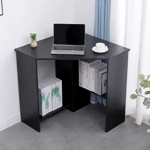 Home Source Wellington Compact Office Computer Corner Desk with Storage Shelves Black