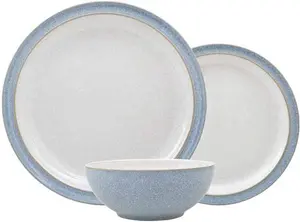 Denby - Elements Blue Dinner Set For 4 - 12 Piece Ceramic Tableware Set - Dishwasher Microwave Safe Crockery Set - 4 X Dinner Plates, 4 X Medium